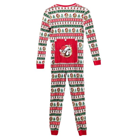 Buc-ees Christmas Pajamas Kids Red White Green Striped Waffle Knit 1 Piece Sz M - Picture 2 of 12